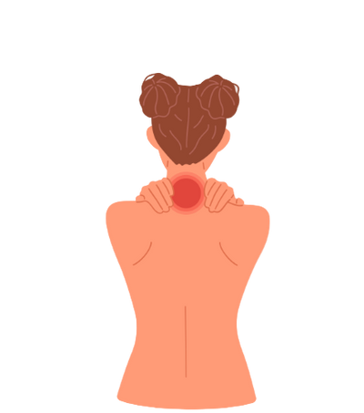 Illustration of a person with a sore neck and shoulder on a light gray background